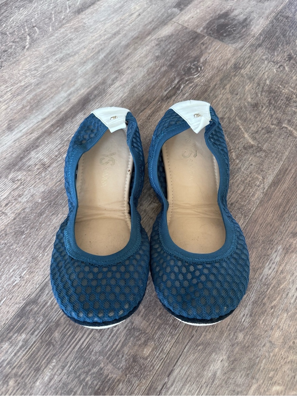 Yosi Samara Foldable Ballet Flat in Navy Perforated Mesh - Packable Travel